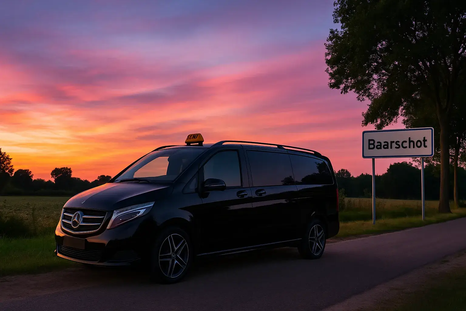 Taxi Baarschot – Luxe Mercedes V-Class bij zonsondergang